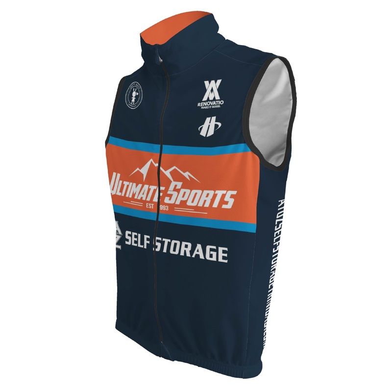 Ultimate Sports Team Windtex Vest (3-Rear Pocket Wind Front Cycling Vest) Blue / Orange