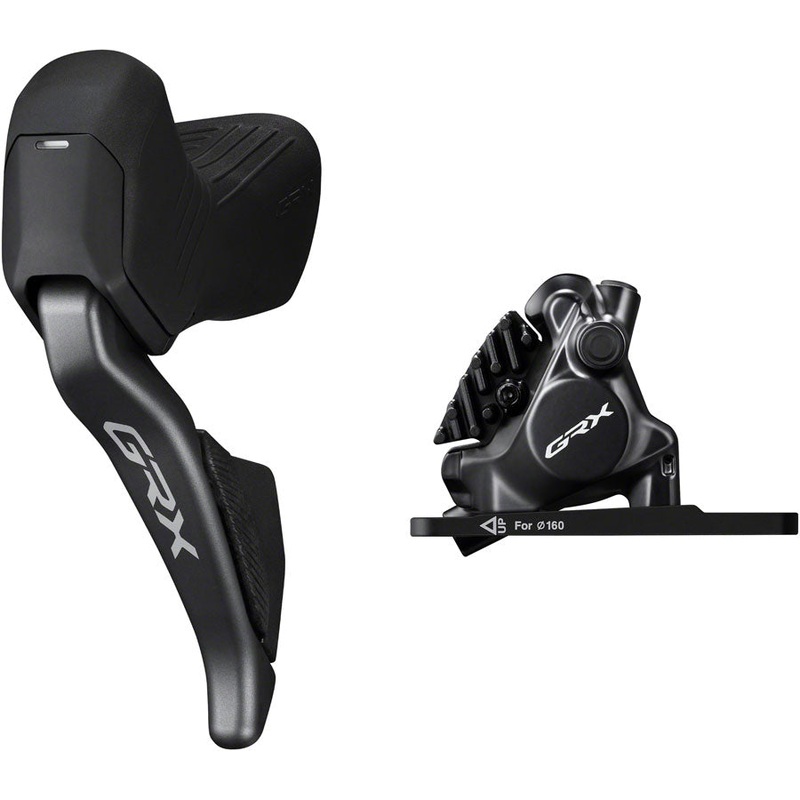 Shimano GRX ST-RX825 Di2 Shift/Brake Lever with BR-RX820 Hydraulic Disc Brake Caliper – Left/Front, 2x, Flat Mount