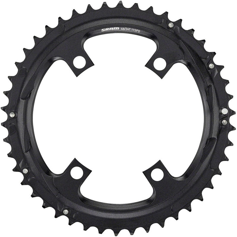 SRAM Road 110mm Asymmetrical Chainring Teeth: 46 Speed: 11 BCD: 110 Bolts: 4 Outer Aluminum Black