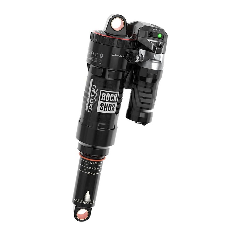 RockShox Super Deluxe Flight Attendant Rear shock 210×55 Shaft Eyelet: Standard Body Eyelet: No Bushing – 90 Deg Rotation 0Neg/0Pos Token Reb55/Comp30 Lockout6