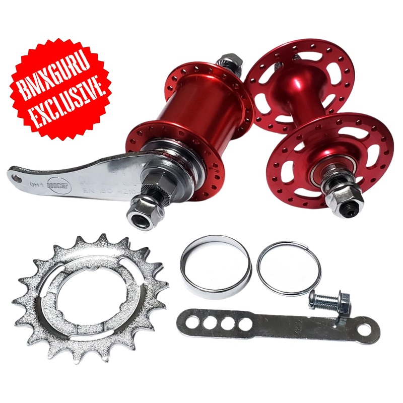 Retro Aluminum Coaster Brake Cruiser/BMX Hubset – 36h – 3/8″ axle – Red