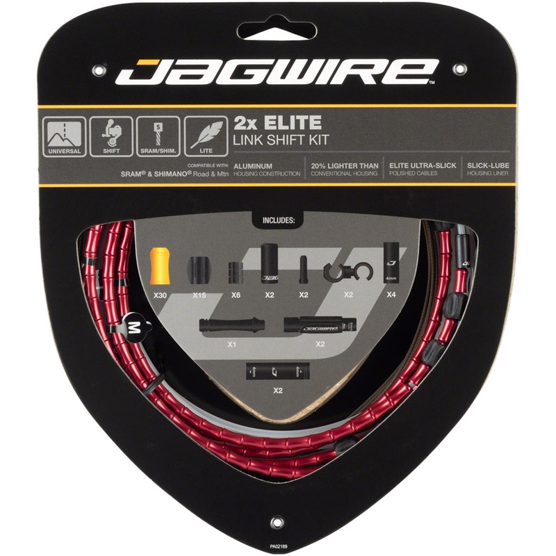 Jagwire 2x Elite Link Shift Cable Kit SRAM/Shimano Polished Ultra-Slick Cables Red