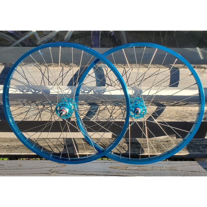 24″ 7X style Sealed Road Flange BMX Wheelset – Pair – Blue Anodized