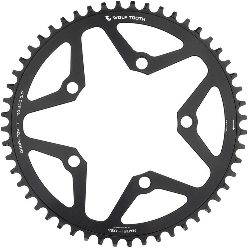Wolf Tooth 110 BCD Gravel CX Road Chainring – 50t 110 BCD 5-Bolt Drop-Stop ST For Shimano HG+ KMC 12-Speed Chains BLK