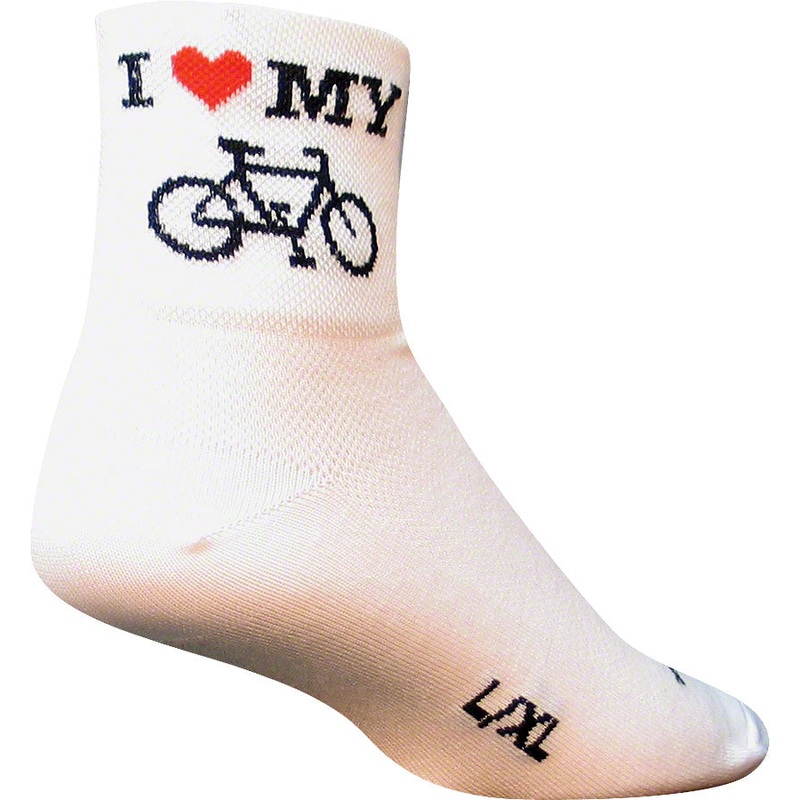 SockGuy Classic I Love My Bike Socks – 3″ White Small/Medium