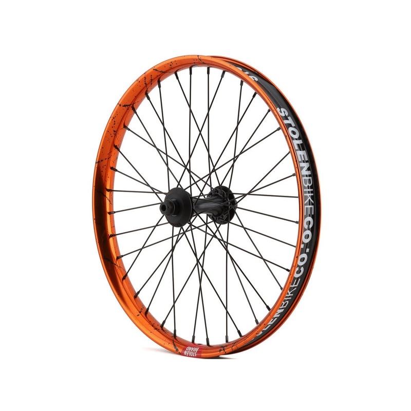 Stolen Low Pro Street Orange/Black Splatter Front Wheel w/ Female Axle