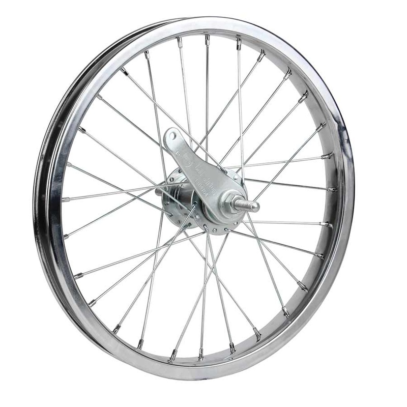 Sta-Tru 16″ Chrome Steel 28H Wheel, Rear, 16” / 305, Holes: F: 24, R: 24, Bolt-on, 110mm, Coaster, Freewheel