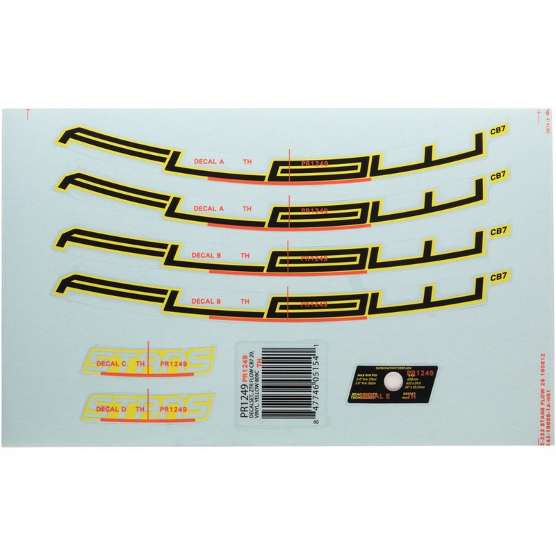 Stan’s No Tubes Flow CB7 Rim Decal – 29″, Yellow, Set