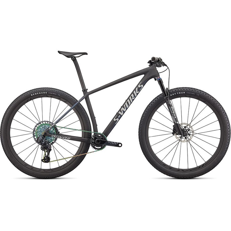 2022 Specialized epic ht S-Works bike satin carbon / color run blue murano pearl / gloss chrome foil logos s