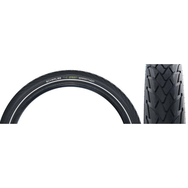 Green Marathon Tire – 26 x 1.75 Clincher Wire BLK/Reflective Performance Line GreenGuard TwinSkin Addix