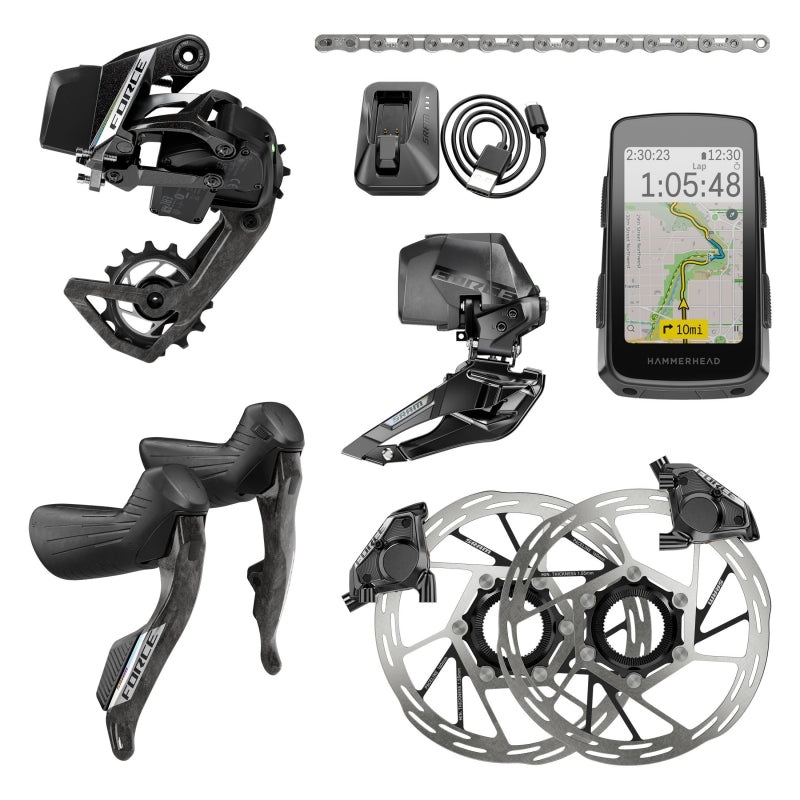 SRAM Force eTap AXS Road Groupset – 2×12-Speed HRD Shift/Brake Levers FM Calipers Rotors Chain F/R Derailleurs Hammerhead Karoo E1