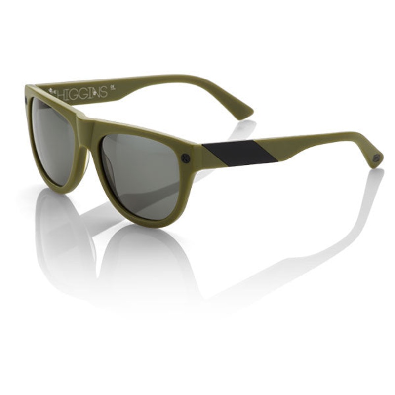 100% Higgins Sunglasses-Matte Olive/Brushed Black-Gray Lens