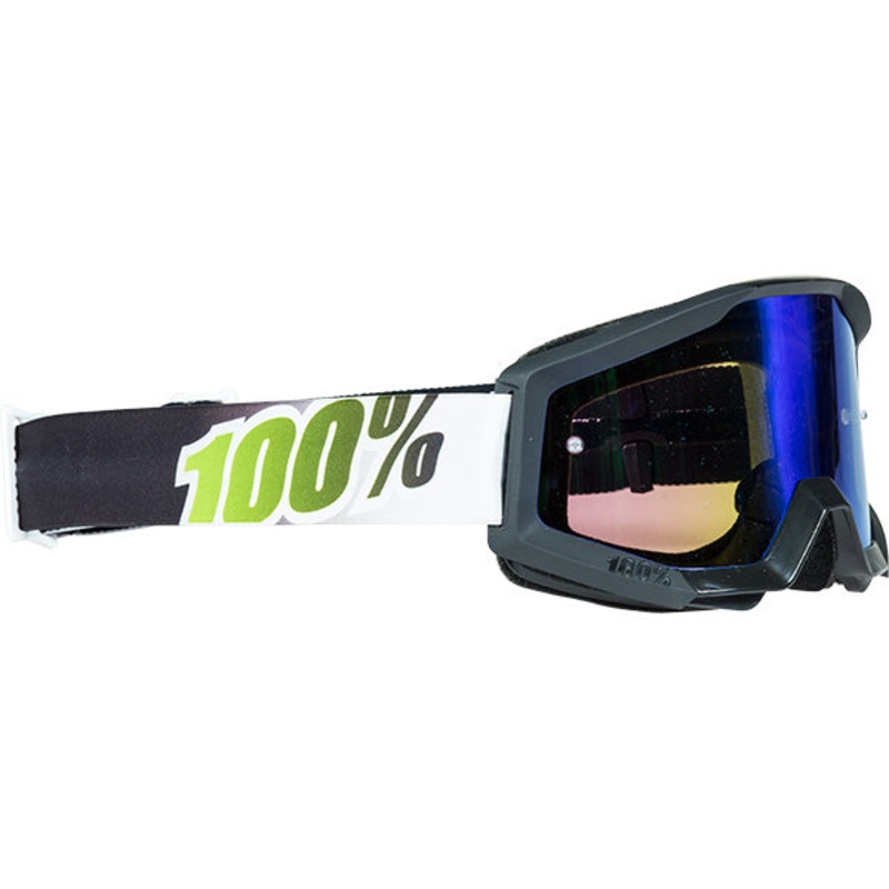 100% Strata Moto Goggles-Black Lime-With Mirrored Green Lens