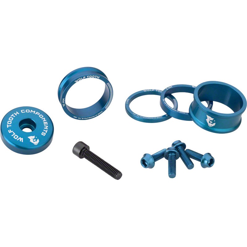 Wolf Tooth BlingKit: Headset Spacer Kit 3, 5,10, 15mm, Blue