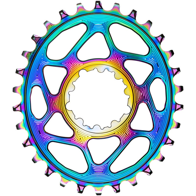 absoluteBLACK Oval Narrow-Wide Direct Mount Chainring – 28t SRAM 3-Bolt Direct Mount 3mm Offset PVD Rainbow