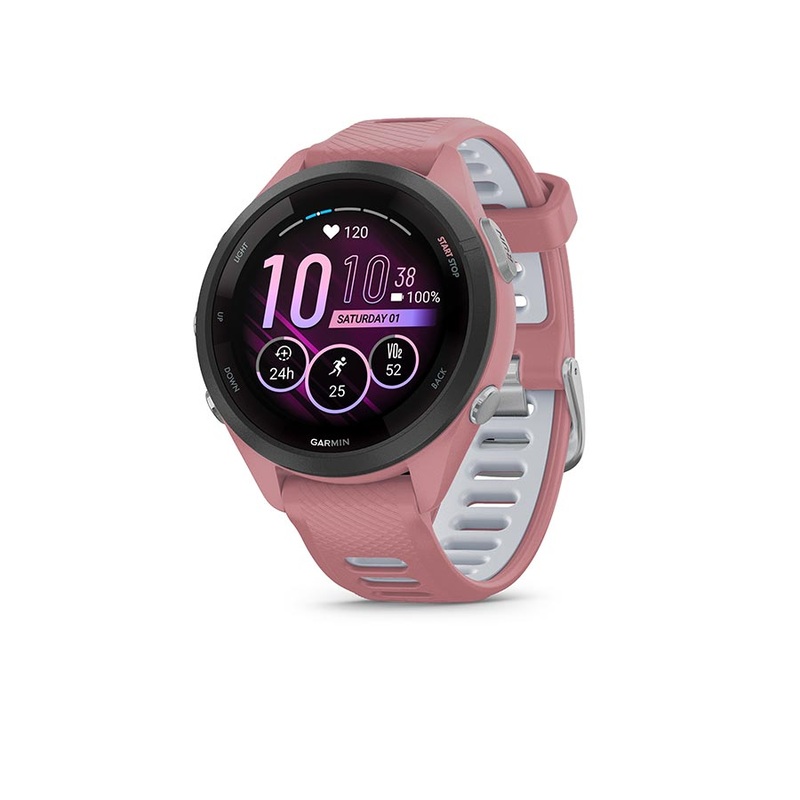 Garmin Forerunner 265S Music Watch Watch Color: Light Pink Wristband: Light Pink/Powder Grey – Silicone