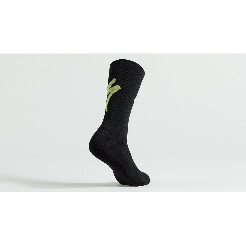 techno mtb tall logo sock black/hyper green s