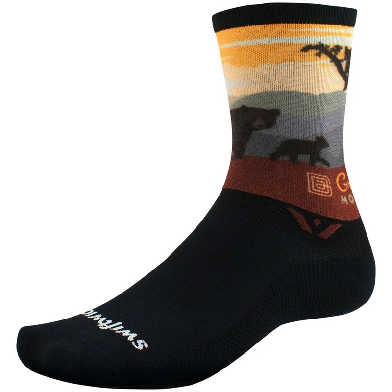 Swiftwick Vision Impression National Park Crew Socks – 6″ Great Smoky Mountain Bears Medium