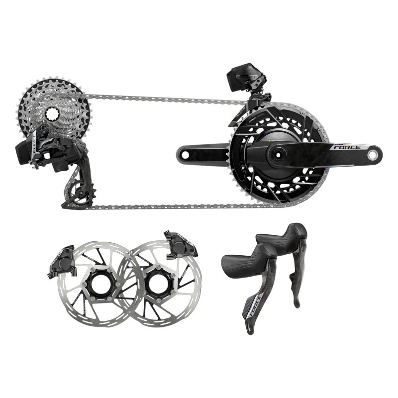 SRAM Force eTap AXS Road Groupset – 2×12-Speed HRD Shift/Brake Levers FM Calipers CL Rotors Chain F/R Derailleurs E1
