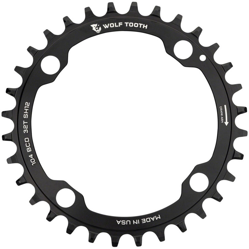 Wolf Tooth 104 BCD Chainring – 32t, 104 BCD, 4-Bolt, Requires Shimano 12-Speed Hyperglide+ Chain, Black