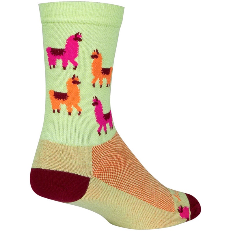 SockGuy Mo’ Llamas Crew Socks – 6 inch, Green/Pink/Orange, Large/X-Large