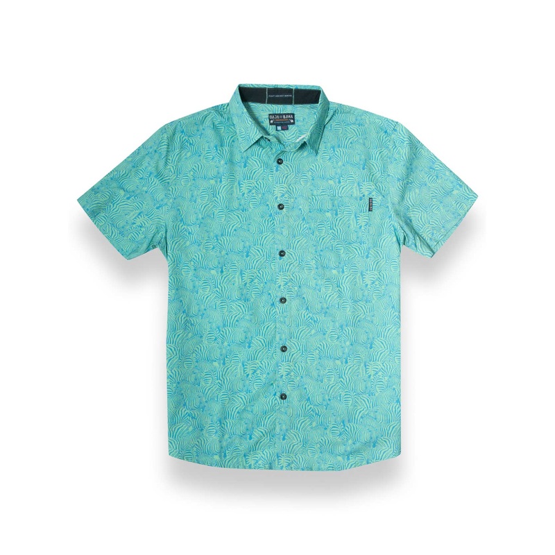 TOO MANY LINES – TURQUOISE ZEBRA  7-SEAS BUTTON UP
