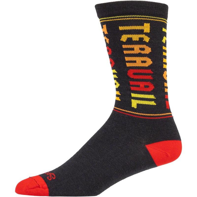 Teravail Scroll Wool Sock – Black/Red/Orange/Yellow Small/Medium