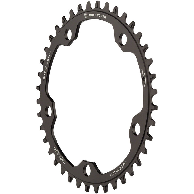 Wolf Tooth 130 BCD Road Cyclocross Chainring – 40t 130 BCD 5-Bolt Drop-Stop 10/11/12-Speed Eagle Flattop Compatible BLK