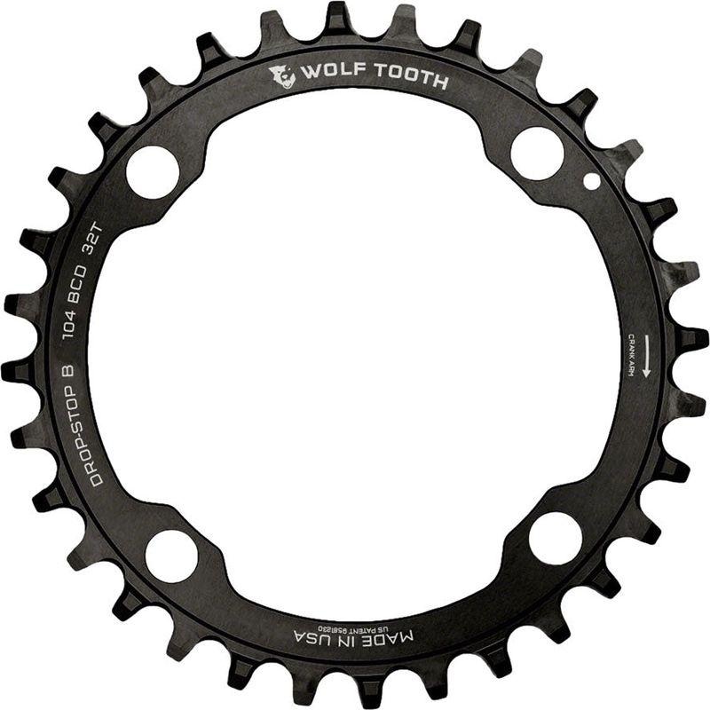 Wolf Tooth 104 BCD Chainring – 32t 104 BCD 4-Bolt Drop-Stop B Black