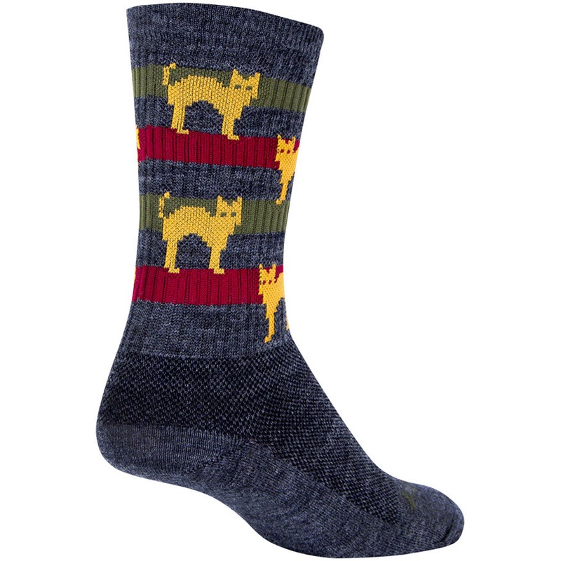 SockGuy Wool Catz Socks – 6 inch, Gray/Yellow/Red, Small/Medium