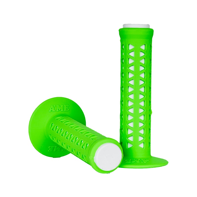 AME Unitron re-issue retro BMX grips – Flanged – Fluorescent Green over White