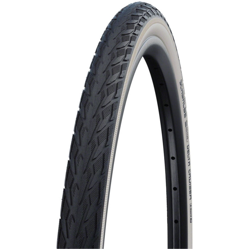 Schwalbe Delta Cruiser Plus Tire – 26 x 1-3/8 Clincher Wire BLK/Reflective Active Line PunctureGuard Green Compound E-25