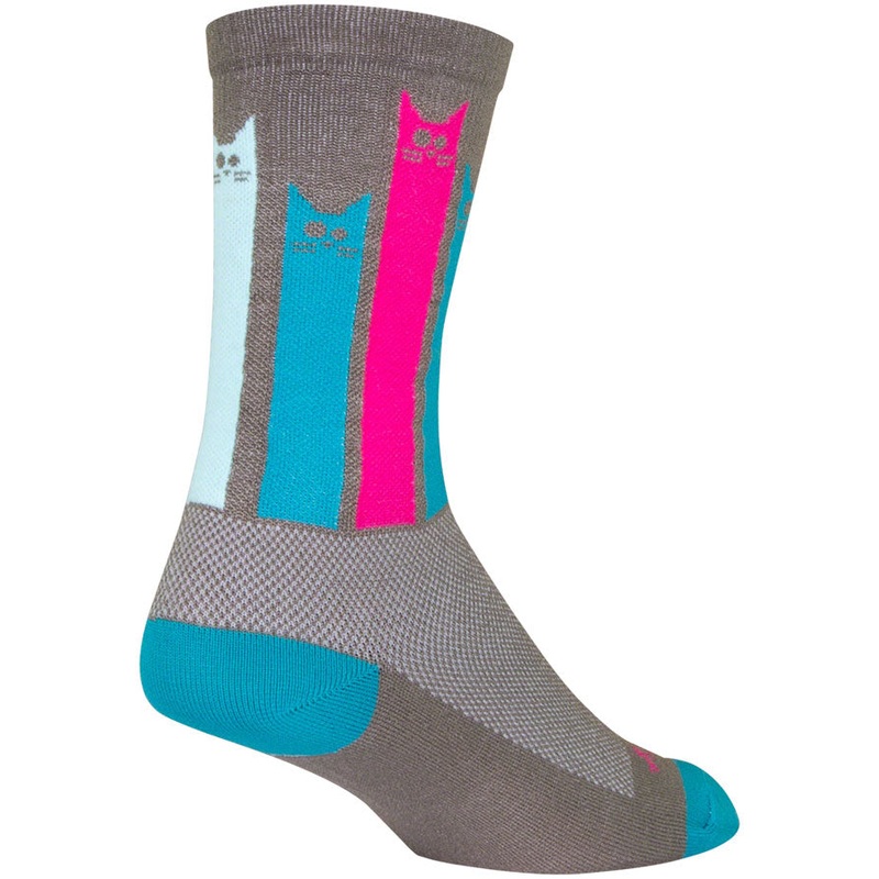 SockGuy Crew Felines Socks – 6″ Gray/Pink/Teal Small/Medium