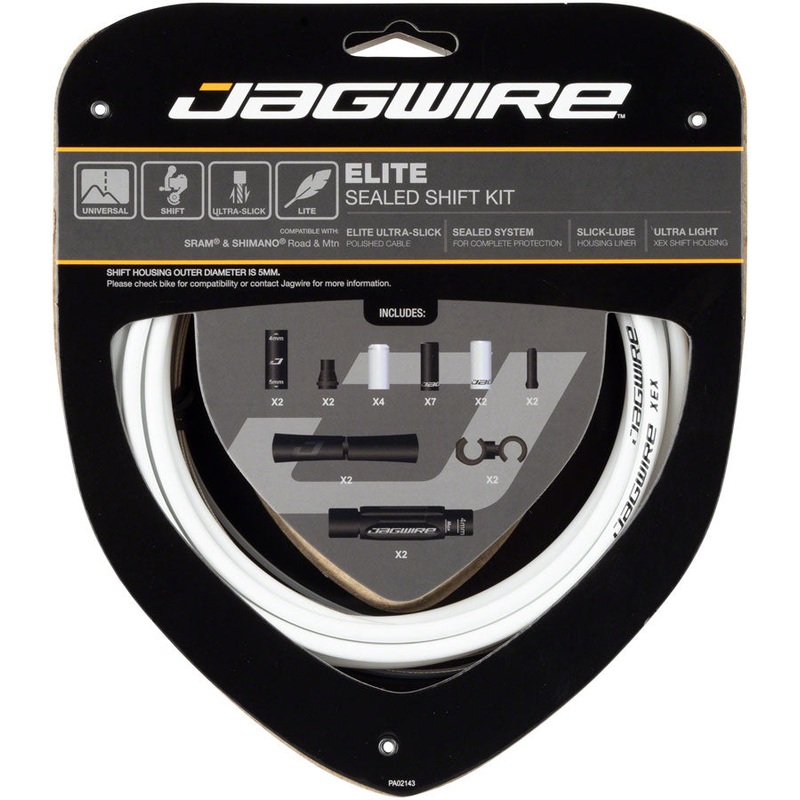 Jagwire Elite Sealed Shift Cable Kit – SRAM/Shimano, Ultra-Slick Uncoated Cables, White
