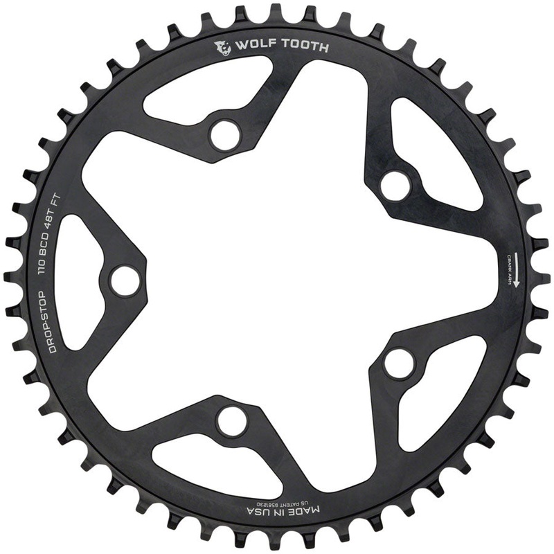 Wolf Tooth 110 BCD Cyclocross and Road Chainring – 48t, 110 BCD, 5-Bolt, Drop-Stop, 10/11/12-Speed Eagle and Flattop Compatible, Black