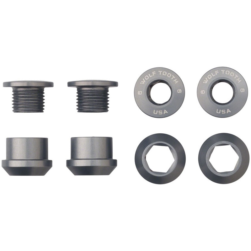 Wolf Tooth 1x Chainring Bolt Set – 6mm, Dual Hex Fittings, Set/4, Gun Metal