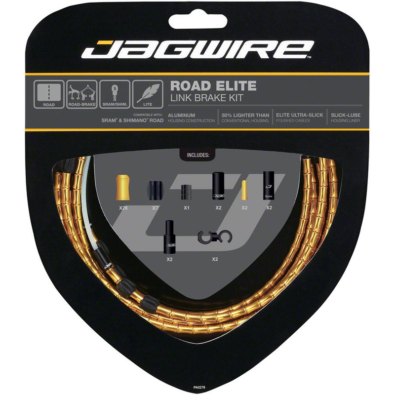 Jagwire Road Elite Link Brake Cable Kit SRAM/Shimano with Ultra-Slick Uncoated Cables, Gold