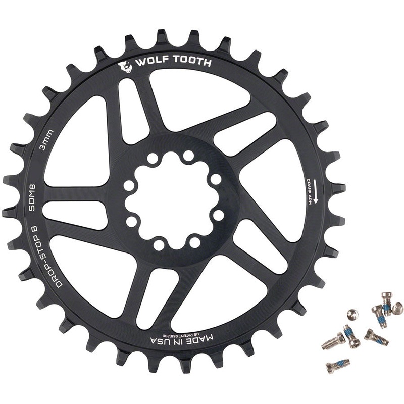 Wolf Tooth Direct Mount Chainring – 36t SRAM Direct Mount Drop-Stop B For SRAM 8-Bolt Cranksets 3mm Offset BLK