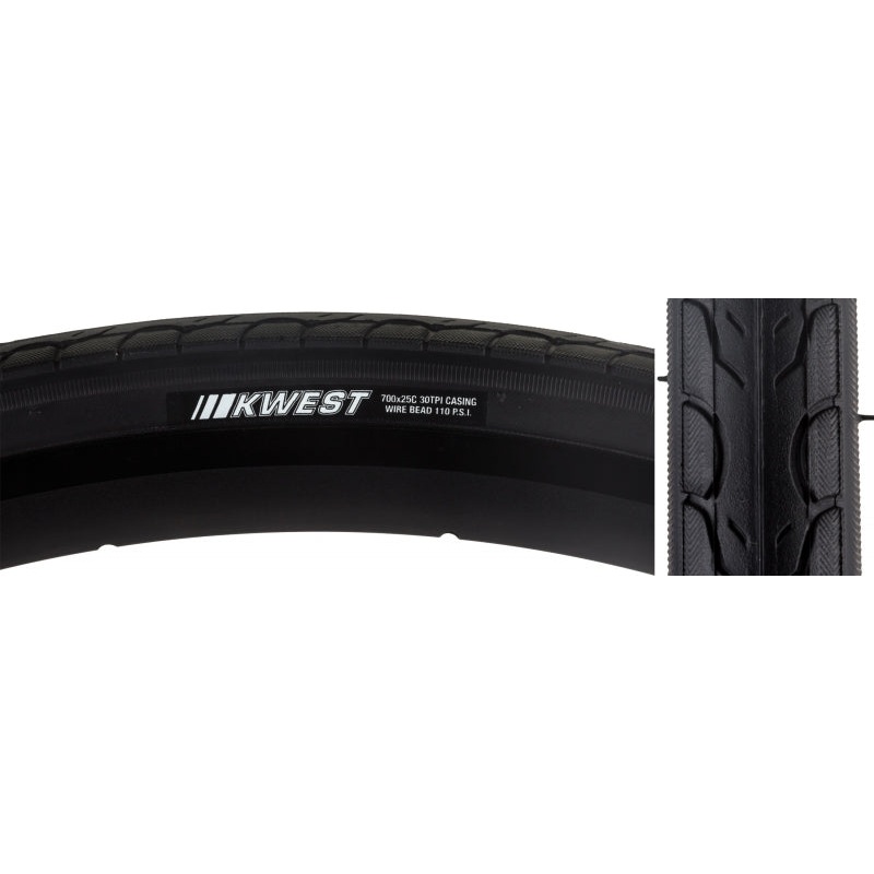 Kenda Kwest Tire 700x25C Wire Clincher 30TPI Black