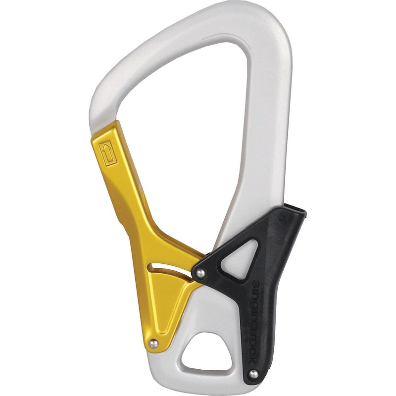 Bright Yellow Singing Rock Palm Via Ferrata Carabiner  Lightweight Alloy, Double Gate Climbing Gear for Secure Via Ferrata & Industrial Use