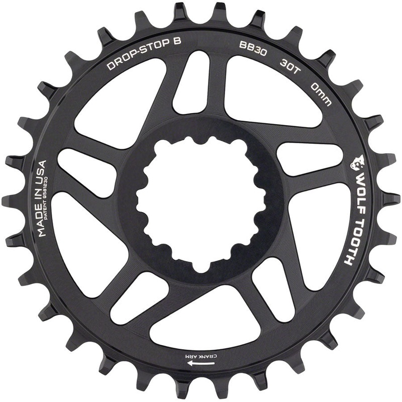 Wolf Tooth Direct Mount Chainring – 30t, SRAM Direct Mount, Drop-Stop B, For BB30 Short Spindle Cranksets, 0mm Offset,